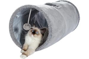 OHANA Schön Faltbar Katzentunnel Katzenspielzeug mit Ball Rascheltunnel für Katzen Welphln Kaninchenoder Kleintiere Grau 67 * 30cm