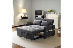 Racxily Divano letto 2 posti con schienale regolabile, porta cellulare e porta di ricarica USB,divano pieghevole multifunzionale con funzione letto, divano 2 posti,Ciniglia,Grigio