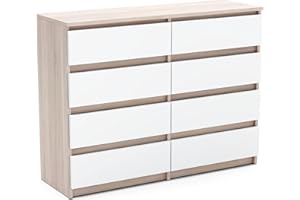 MRBLS_HOME MRBLS Kommode mit 8 Schubladen Sideboard Schubladenschrank Kleiderschrank Modern Möbel mit Schubladen für Ihr Schlafzimmer (Sonoma - Weiß Matt) – 120 x 92,5 x 33,5 cm (B/H/T)