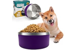 IKITCHEN Gamelle pour chien pour nourriture et eau, 40oz, acier inoxydable, durable, antidérapante, isolée à double paroi, robuste avec fond en caoutchouc pour chiens/chats moyens/grands (1,2l/5tasses, violet)