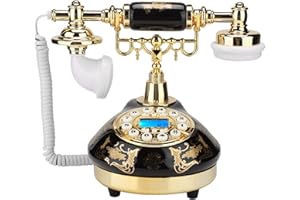 Heayzoki Retro-Telefon, Europäische Vintage Keramik Schwarzgold Blumenmuster Antike Telefonunterstützung FSK- und DTMF-Anrufer-ID, schnurgebundenes Telefon Telefon Home Decor Schreibtisch Telefon