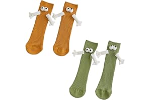 DGUSO Mano a Mano Calcetines 2Pares Calcetines con Manos Ventosa Magnética 3D Muñeca Calcetines Mano a Mano Calcetines Amistad Imán Tubo Mediano Lindo Calcetines con Ojos Grandes Regalos para Mujeres Hombre