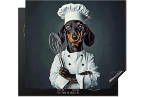 KitchenYeah© Protection Plaque Cuisson Deco Cuisine Cache Induction 60x52 cm Protège Pour Cuisiniere Protection Chien - Garde - Cuisinier