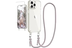 Ciciber Handykette Hülle für iPhone 15 Pro Max Handyhülle mit Band und Schutzfolie, Transparent Case mit Schnur zum Umhängen Kordel Necklace Hülle Schutzhülle für iPhone 15 Pro Max 6.7", roségold