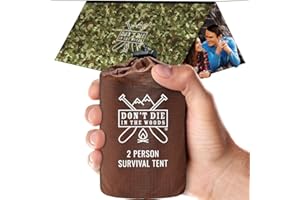 DON'T DIE IN THE WOODS World's Toughest Ultralight Survival Tent 2 Person Mylar Emergency Shelter Tube Tent + Paracord Year-Round All Weather Protection for Hiking, Camping, & Outdoor Survival Kits