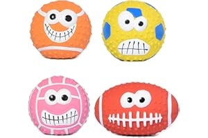 TONGKTAI 4 Pièces Balle de Chien Jouets à Couinement, Jouets Interactif pour Chien en Caoutchouc Latex, Balles de Jeu Souples et Rebondissantes de 2,7 '' pour Animaux de Compagnie de Taille Moyenne et Petite