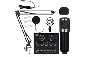 GENERIC User-Friendly Condenser Microphone Kit - Live Streaming Equipment, Podcast Recording Set | Recording Bundle with Microphone, Shock Mount, Sound Card, Metal Base Spray Shield and Adjustable Stand