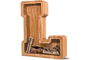 JOOMLAFLY Wooden Letter Piggy Bank for Kids - Personalized Initial Coin Bank for Boys and Girls
