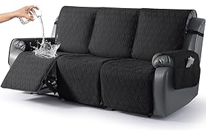 KinCam Funda Sillon Relax reclinable, Impermeable Funda para Sillón Relax con Bolsillo Laterales y Correas elásticas para Perros y Mascotas, Suave y Lavable Funda Sofa 3 plazas Negro