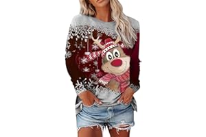 GENERIC Weihnachtspullover Damen Lustige Weihnachten Ugly Christmas Sweatshirt Baumwolle Pulli Rundhals Hirschkopf Muster Langarm Sweater Weihnachtskostüm
