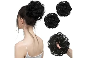 SARLA 2PCS Messy Hair Bun Hair Piece Small Scrunchies Synthetic Bun Hairpieces for Women Girls Updo Hair Extensions (Jet Black)