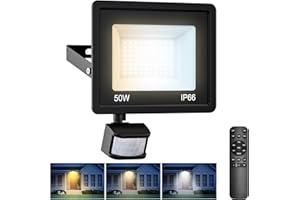 vighep Security Lights Outdoor Motion Sensor with Remote Control, 50W 3000K-4500K-6000K Dimmable LED Floodlights with PIR Sensor, IP66 Waterproof Bright Wall Light for Garden Patio Backyard Outside