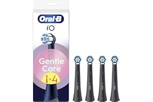 Oral-B Testine di Ricambio iO Gentle Care Nere, 4 Testine Oral B Rotonde Originali per Gengive Sensibili, Setole angolate per rimuovere la placca