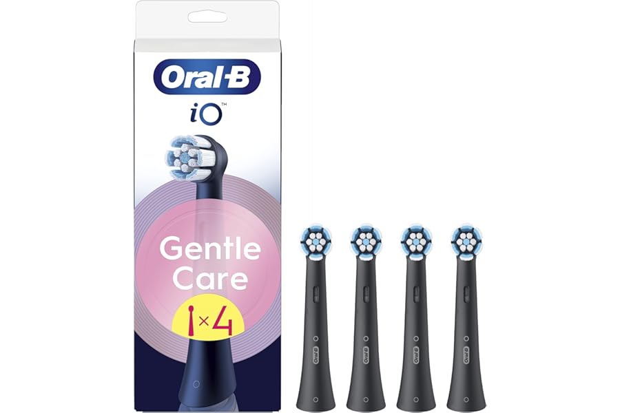 Oral-B iO Gentle Care Black Replacement Heads, 4 Original Round Oral B Heads for Sensitive Gums, Angled Bristles to Remove Plaque
