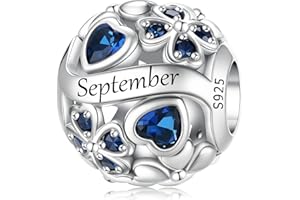 LNQOBU Breloque de pierre de Naissance pour Pandora Bracelet,perle de Charme de coeur D'amour en Argent Sterling 925, Pendentif en forme de Coeur D'amour pour les Femmes