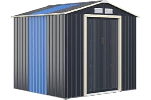 GiantexUK 7x4FT/9x6FT Metal Garden Shed and Extension Kit, Outdoor Galvanized Storage House with 4 Vents & Lockable Sliding Doors, Slope Roof Utility Shed Building (7x4FT Shed and 1 Extension Kit)