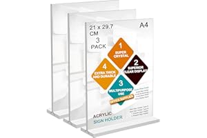 ROSSHINE A4 Menu Holders, 3pack Double Side Display Acrylic Sign Holder, A4 Clear Poster Holder Perspex Display Stand for Office School Home Restaurant