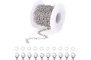 Craftdady Catena rolò in acciaio inox da 5 mm, kit per la creazione di collane con chiusura, anelli di salto, catena rotonda per la creazione di collane fai da te e braccialetti