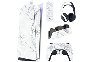PlayVital Skin Stickers Kompatibel mit ps5 Konsole Digital Edition, Aufkleber Schutzfolie Vinyl-Skin Stickers für ps5 Konsole,Controller,Ladestation,Headset,Medienfernbedienung-Moderne weiße Murmel