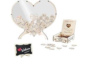 BestYiJo Libro de Firmas Bodas con 100 Piezas de Corazones de Madera, Caja de Caída de Marco de Madera, Tablero Transparente, Soporte de Madera, Caja de Almacenaje (En Forma de corazón)