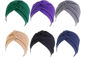 Comforso 6Pcs Turbans for Women Multicolor Pre-Tied Bonnet Turban Knot Beanie Cap Headwrap Soft Turban Head Wrap Sleep Cap