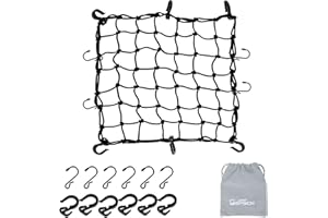 GSPSCN 42CM x 42CM Filet Voiture Moto, Latex résistant élastique Corde Filet, Filet de Rangement à Bagages avec Maille 6cm X 6cm et 12 Crochets pour Moto, vélo, VTT, Toit, remorque