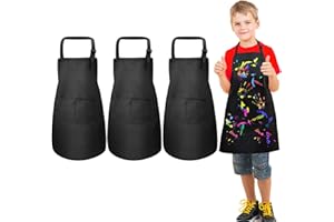 umboom 3 Pezzi Grembiuli per Bambini, Nero Grembiule da Cucina per Ragazzi Ragazze, Regolabile Chef Grembiule con 2 Tasche, Scuola Grembiuli per Pittura, Gioco, Cottura, Artistico, Giardino