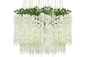 Pauwer 24 Pièces Artificielle Fleurs Faux Wisteria Vigne Glycine Artificielles Flowers en Soie pour la Maison Jardin Partie De Mariage Décoration