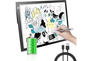 KIVOTAC A4 Rechargeable Light Pad, Portable LED Light up Box Ultra-Thin Dimmable Battery Powered Bright Copy Board for Weeding Vinyl, Sketching,Drawing,Tracing and Diamond Art