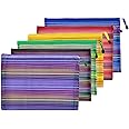 TSHAOUN 6 Pcs A4 Zipper Wallets Mesh Pouch popper wallet Folders,Document Wallets a4,Office Supplies Cosmetic Travel Accessories for Office Home School Travel (yellow, green, blue, purple, black, red)