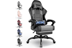 TRIUMPHKEY Gaming Chair for adults,Video Game Chairs with telescopic footrest, Adjustable backrest 90-135°, Computer Chair with headrest and lumbar support, Ergonomic Office Chairs, 150 kg (Gray)