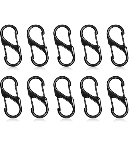 12 Pièces Mousquetons En S Métal - 50mm 40mm 32mm - Clips Double Ouverture Noirs Robustes Pour Camping Et Randonnée