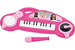 Lexibook, Barbie, Piano electrónico para niños con Efectos Luminosos, micrófono, batería, Altavoz Integrado, melodías de demostración, Lector DJ, Rosa, K704BB