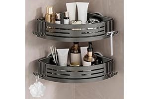 Lekesky Duschablage Ohne Bohren Ecke, Starke Saugnäpfe, Aluminium & Rostfrei, Abnehmbar Badezimmer Regal Duschregal für Bad Küche Mietwohnung (2er Set, Gunmetal Grau)
