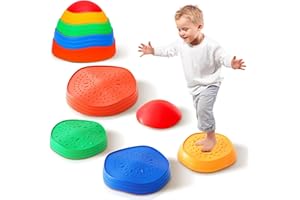 Deluxe Paws Balance Stepping Stones Set, 5-Pack Stackable Indoor/Outdoor Activity Discs, Multi-Colored Rubber Balance Training Toy for Children Ages 3+, Supports Up to 220 Pounds