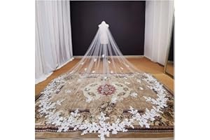 TGRTY Braut Hochzeitsschleier Lange SpitzeAppliques Brautschleier-weißer Elfenbein-Kathedrale Brautschleier 3.5 Meter Brautschleier Hochzeit Accessoires Wunderschöner Brauttüll