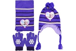 IQEPXTGO Fro-zen Kinder Mütze Schal und Handschuh Set Elsa Mädchen Kinder Mütze Set Baby Mütze Warme Winter Beanie Hut Handschuhe runder Schal Set für Kinder 3-8 Jahre（E）