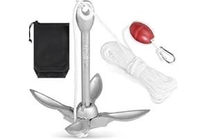 SWAWIS Ancora SUP Ancora Barca Kit 1,5 kg Ancora Gommone Folding con 20M di Cima Ancora, Boa e Sacchetto Portatile per Gommone SUP Gonfiabile Canoa Kayak