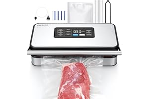 INKBIRD Machine Sous Vide Professionnelle pour Alimentaire, Double Pompe, Automatique, Modes Sec/Humide/Liquides, 20L/min, 160 Watts, Silencieuse, Coupeur Intégré et Rangement, Sacs et Rouleaux Inclus