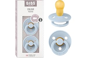 Tétine BIBS Colour. Lot de 2 sucettes. Sans bisphénol A, Téterelle ronde. Latex de caoutchouc naturel, Fabriqué au Danemark, Taille 3 (plus de 18 mois), Baby Blue