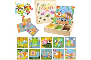 Yuragim Legno Giochi Educativi, Gioco di Mosaico Puzzle, Creativi Giochi Montessori 3 4 5 6 Anni Educativi Prima Infanzia con 240 Perline Collegabili e 10 Carte, Regalo per Bambini, Ragazze, Ragazzi