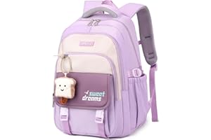 Amythe Girls School Backpack, Teen Girls School Bag for Elementary Middle School, Water-Resistant Children's BookBag with Cute Pendant, Casual Rucksack for Travel