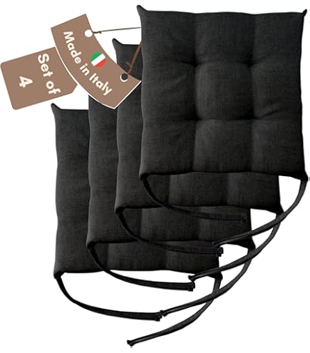 Il Tuo Artigiano Design Set van 6 zitkussens voor keukenstoelen, gemaakt in Italië, stoelkussens, 40 x 40 cm, dikte 4 cm, stof, katoen en polyester, vulling van badstof, antraciet