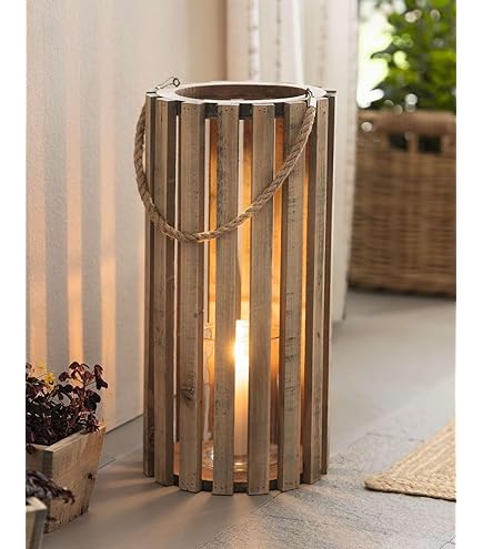 Bamboe Lantaarn Met Kaarsglas - 46 Cm Hoog, Hangende Windlicht Voor Binnen Of Buiten, Natuur Kleur