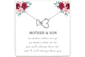 VOSAP Gifts for Mum Daughter Auntie Niece Grandma Granddaughter Sister, Sterling Silver Two Interlocking Hearts Necklace, Perfect Presents for Mothers Day Birthday Christmas