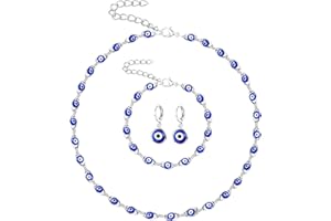 KALVICA 4 Pezzi Collana Turca del Malocchio Donna Collana Eye Evil Set di Orecchini per Collana e Bracciale con Malocchio Donna Gioielli Realizzata a Mano Collana Portafortuna Amuleto per Amati