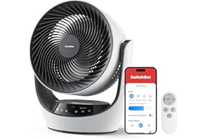 SwitchBot Ventilateur de Circulation de Batterie, USB，24dB Silencieux pour la Chambre, Compatible avec Alexa/Google/Siri (Hub requis), 4 Modes, Minuterie de 9h, à batterie économe en énergie