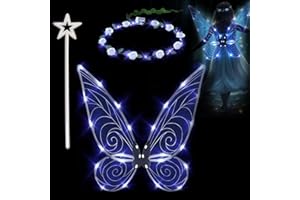 EHIOG Light up Fairy Wings, Fairy Wings Adult Women Kids Girls Led Fairy Wings Fairy Costume Adult Women Light up Butterfly Wings Sparkling Sheer Wings for Halloween Birthday Christmas Themed Party