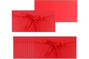 AMASSAN 50 Pieces Bright Red Envelopes with Bow Tie Closure, Paper Greeting Card Holders for Invitations Mail Postcard Bills Wedding Party Favors Business Cards, 8.66 x 4.33 Inches