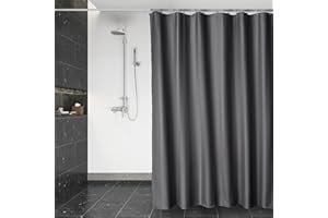 DUFU Duschvorhang Wasserdicht & Waschbar | Schnelltrocknendes Polyester-Textil mit 12 Haken | Halbtransparenter Badewannenschutz (180x200cm, Dunkelgrau)